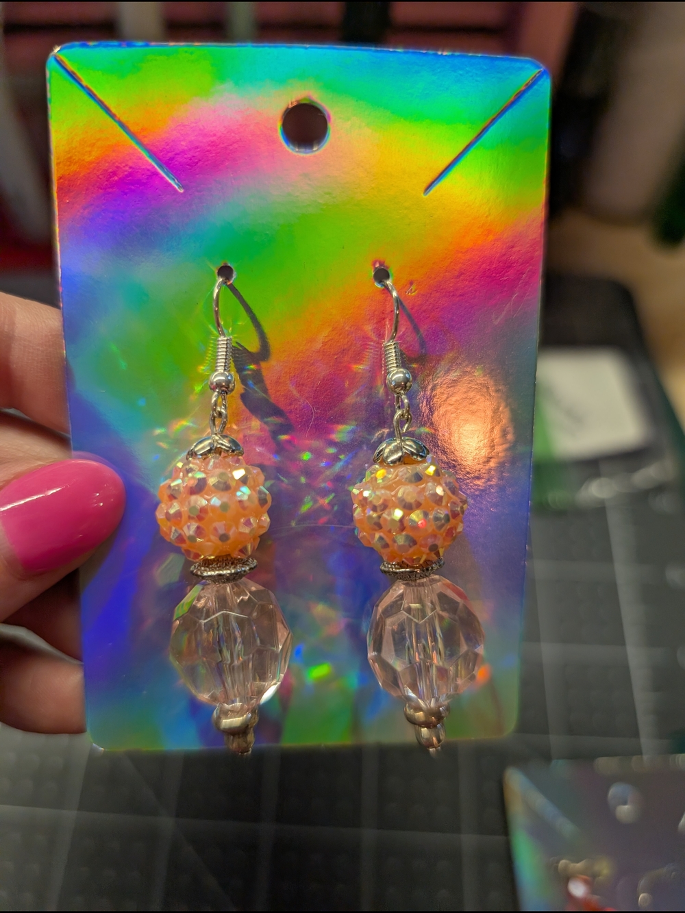Sparkling Peach Bead Drop Earrings - Women's Jewelry